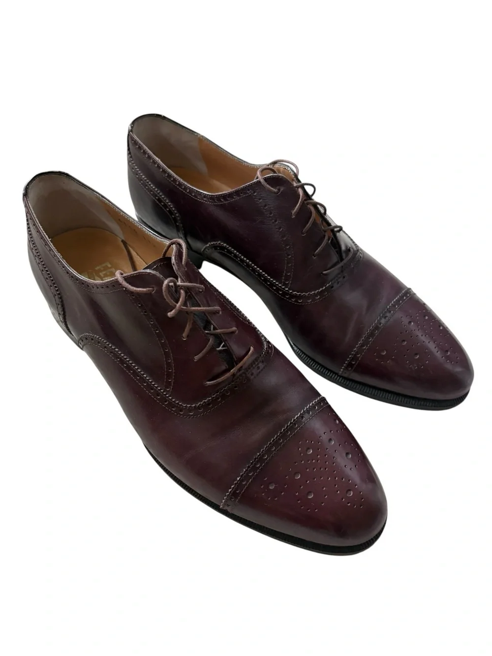 Salvatore Ferragamo Lavorazione Artigiana Burgundy Leather Cap Toe Oxfords
